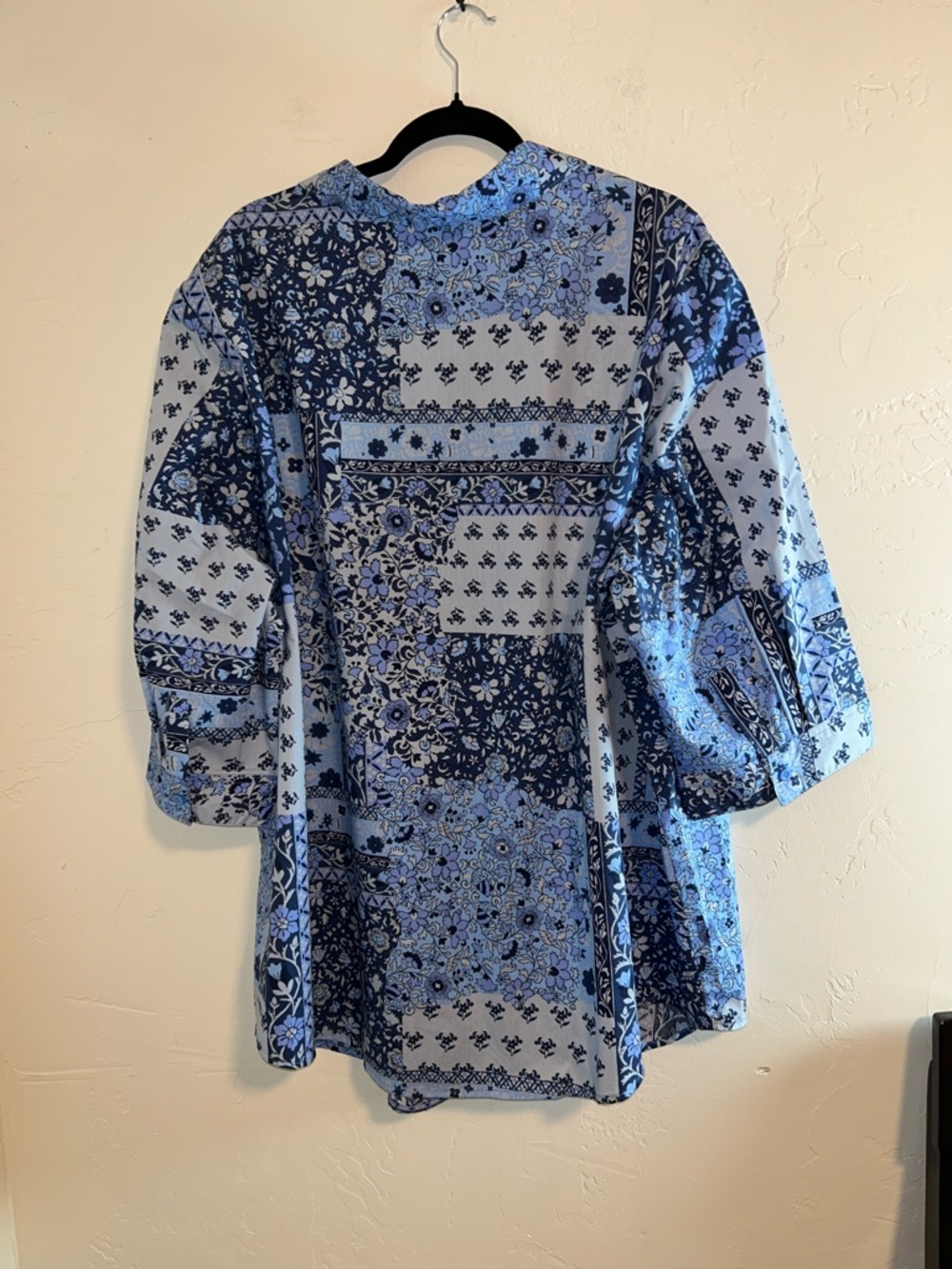 Woman Within Size3X 30/32 Patchwork Bohemian Print Cotton Polyester Button Shirt - Picture 7 of 16